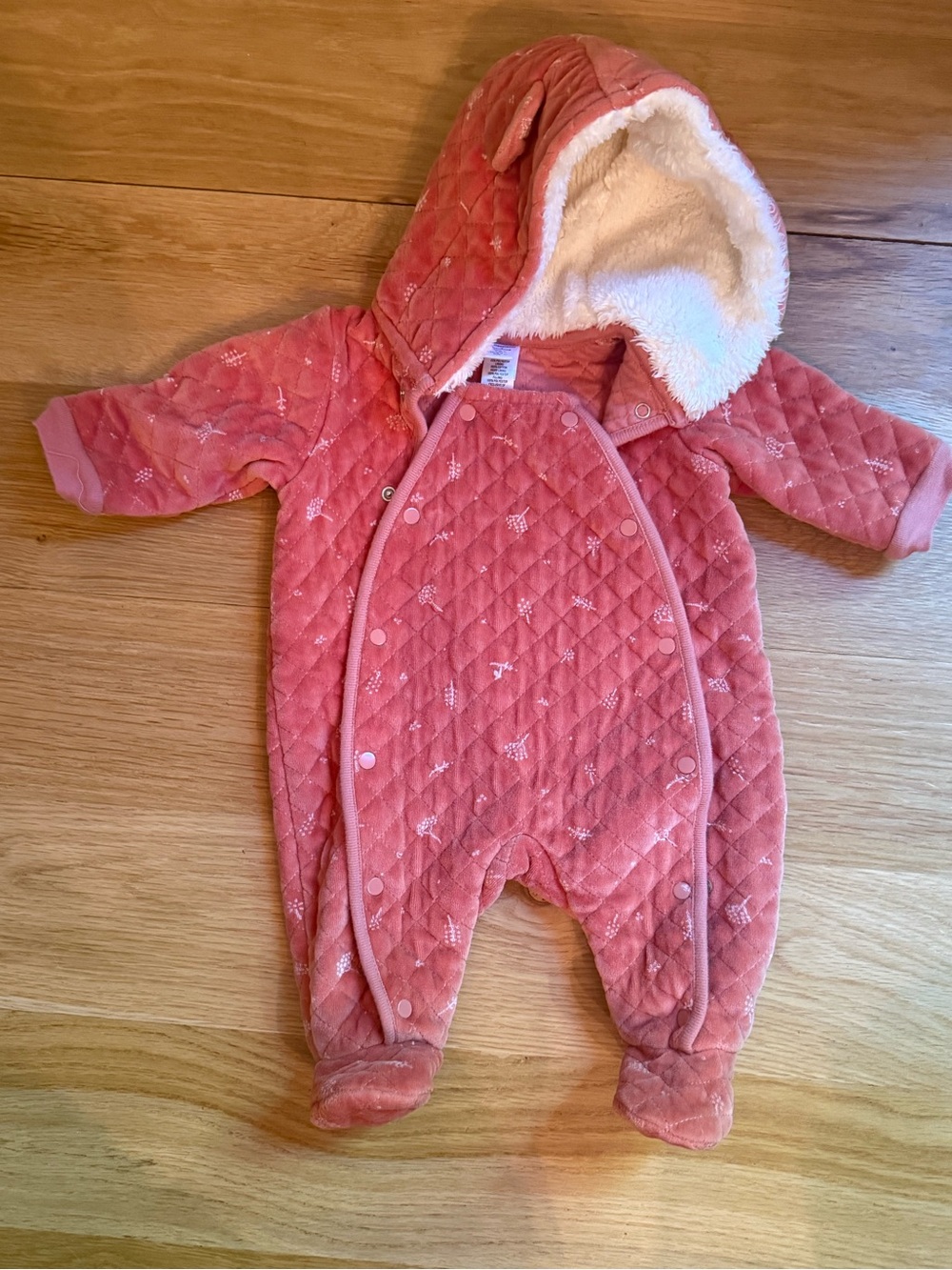 Nordstrom Baby Quilted Hooded One-Piece in Dusty Rose